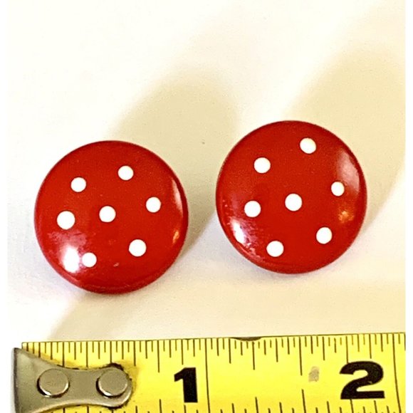 Vintage Red and White Enamel Polk A Dot Earrings Polka dot Polk-a-dot - Picture 5 of 7